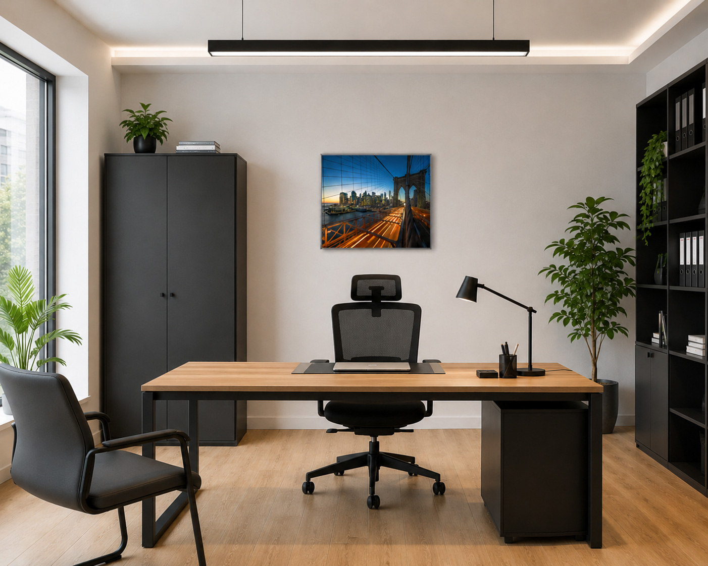 Modernes Akustikbild im Büro – Stilvolle Schallabsorption mit Stadtmotiv