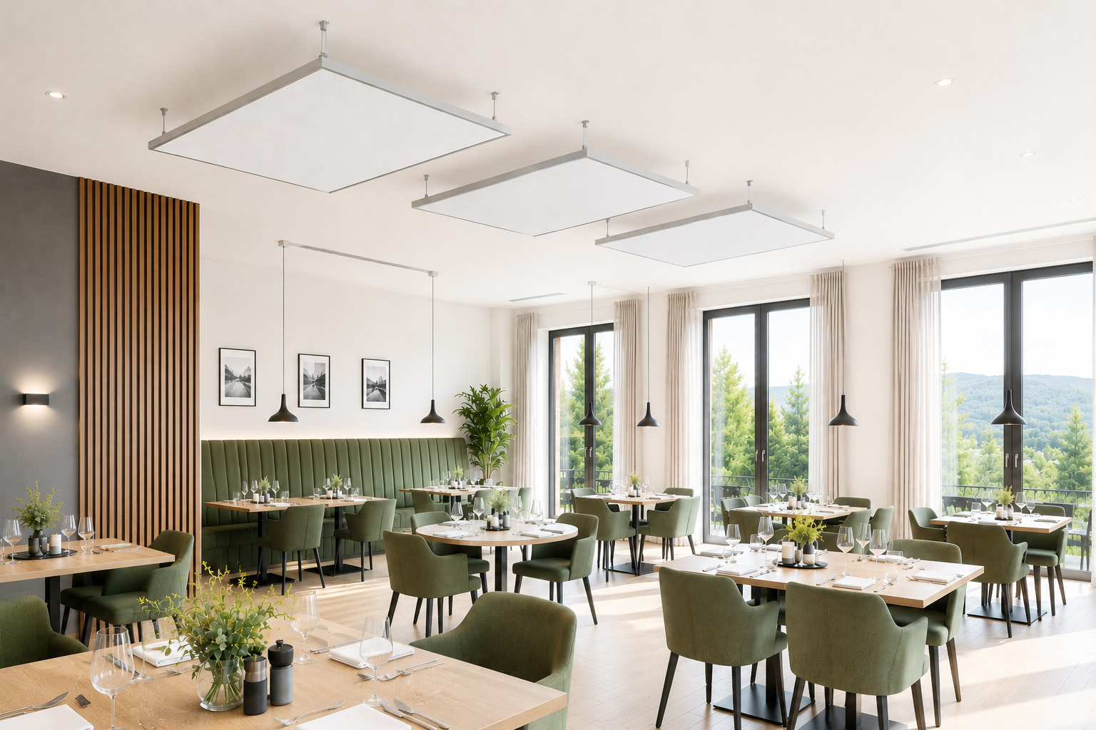 Deckensegel ALU abgehängt | Akustiklösungen für Gastronomie & Hotels