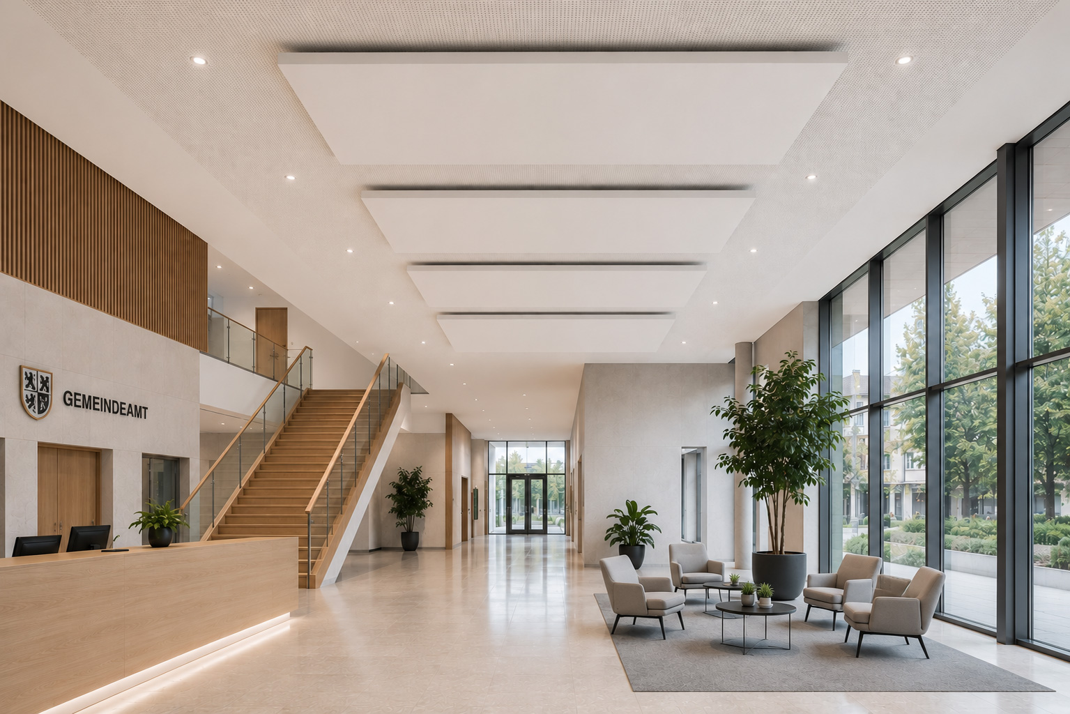 Deckensegel Premium für Foyers und Empfangsbereiche | Akustiklösungen